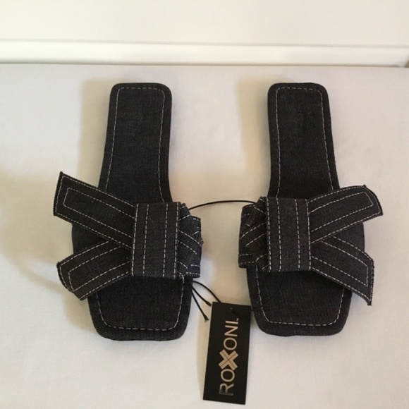 Women’s Open Toe Denim Slip On Slide Flat Sandals - Picture 3 of 7